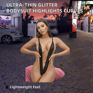 Sexy nieuw Europees/Amerikaans model dames bodysuit halter rugloos uitgehold ODM-ultradun glitter doorschijnend accentuerende rondingen - Product Image 2