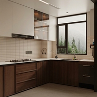 Meuble de rangement de cuisine avec poignées, style européen, pour projets d'aménagement intérieur de villas haut de gamme