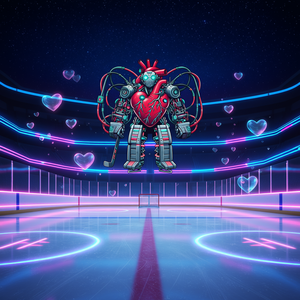 Maglietta a Maniche Lunghe Promozionale per San Valentino con Cuore e Robot AI Futuristico del Hockey su Ghiaccio per gli Amanti dello Sport - Product Image 2