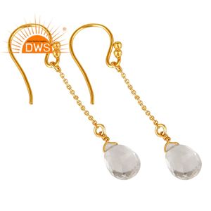 Pendientes de Cadena de Plata Maciza Chapados en Oro de 18k, Joyería al por Mayor, Pendientes de Piedras Preciosas de Cuarzo Natural - Product Image 2