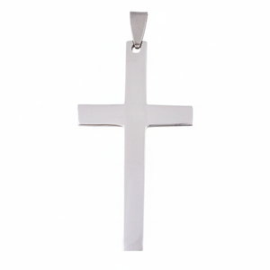 Ciondolo a Croce in Acciaio Placcato Oro Bianco 18K, Charm Religioso per Gioielli da Uomo e Donna - Product Image 2