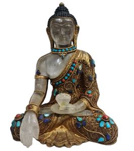 คริสตัลควอตซ์เส้นใยทองเนปาลทำด้วยมือรูปปั้นทองเหลืองรูปพระพุทธรูปรูปปั้นการตกแต่งบ้านแบบอินเดีย - Product Image 5