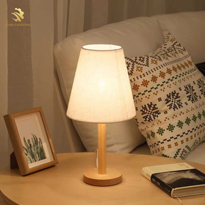Lampada da Tavolo Creativa con Base in <span class=keywords><strong>Legno</strong></span> LED, Paralume in Lino Classico, Stile Retrò Vintage E27 per Sala Lettura, Camera da Letto, Comodino - Product Image 4