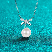 Collier en argent sterling 925 de haute qualité AZ889-X, perle d'eau douce naturelle, moissanite, collier pour femmes, nœud papillon délicat, bijoux de luxe