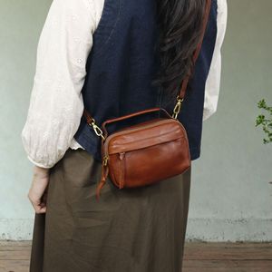 Women's Mini Leather Crossbody <b>Bag</b> Horizontal Square Zipper Closure Vintage Style Coffee Brown All Seasons Everyday Use - Product Image 1