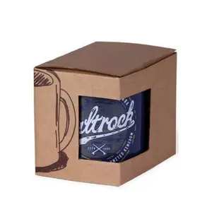 Penjualan laris kotak pembungkus cangkir bergelombang cetak kustom kotak kemasan kopi Mug dengan jendela PVC