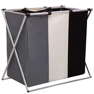 Jumbo Triple Oxford Dirty Clothes Laundry Basket Hamper Tote Bag With Strap