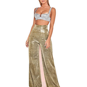 Women's Glitter Silver <strong>Wide</strong> <strong>Leg</strong> High Waist Pants <strong>Trousers</strong> Female Night Club Dance Straight Long <strong>Trousers</strong> Casual Pants - Product Image 4