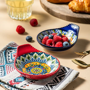 سيراميك بطراز بوهيمي مغربي ، طقم صلصات بمقبض متين ، وعاء للاستخدام المنزلي والحفلات أو المناسبات - Product Image 3