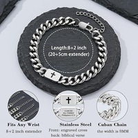 Bracelet cubain tendance en acier inoxydable plaqué or 18 carats pour homme avec pendentif croix chrétienne gravée – Bijou de mode, idéal pour un cadeau