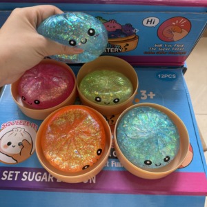 2026 New Maltose Filled Glitter Bun Squeeze Toy TPR Slow Rebound Stress Relief <b>Fidget</b> Toy Squishy Dumplings - Product Image 1