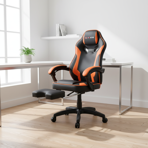 Fauteuil <span class=keywords><strong>Gamer</strong></span> <span class=keywords><strong>Personnalisé</strong></span> en Gros avec Repose-Pieds, Siège Ergonomique Moderne en Cuir Synthétique, Base Cinq Étoiles Pivotante et Réglable en Hauteur - Product Image 1