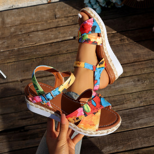 Sandalias de Plataforma con Cuña para Mujer, Tallas Grandes, Diseño Floral Multicolor, Casuales de Verano, Oferta 2026 - Product Image 3