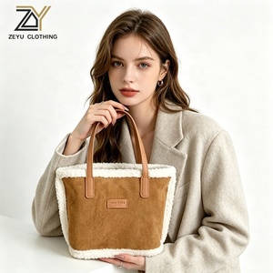 Zeyu 2026 Nuova Borsa Tote Moda <span class=keywords><strong>Cammello</strong></span> con Rifiniture in Shearling, Borsa a Mano da Donna in Finta Pelle Scamosciata, Portatile, Casual, per Uso Quotidiano e Viaggi Invernali, ODM OEM - Product Image 1