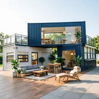 Conteneur ondulé bleu marine Apple Cabin House à deux niveaux avec toit incliné, auvent et fenêtre, idéal pour les comptoirs de magasins de centres commerciaux