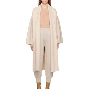 <span class=keywords><strong>Cardigan</strong></span> <span class=keywords><strong>Lungo</strong></span> da Donna in Lana e Cashmere <span class=keywords><strong>Beige</strong></span> con Spalle Scoperte, Apertura Frontale, Tasche a Filetto e Orlo Arrotolato - Product Image 1