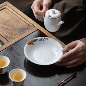 Hand Painted Peony Flower Round <b>Tea</b> Tray For Home <b>Tea</b> <b>Set</b> Accessories Dehua Ceramic 1 Pc - Product Image 2