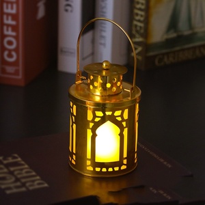 Ramadan Metal <b>Small</b> Lantern <b>Candle</b> Decoration Lights Holiday Christmas Decor Gold Iron Hollowed Lamp Lanterns with LED - Product Image 3