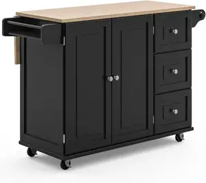 Kitchen Cart with Wood Top and Drop Leaf Breakfast Bar Rolling Mobile Kitchen Island with Storage and Towel Rack Kitchen Cabinet