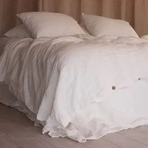 Solid Green Linen Donna 3-Piece Full <b>Quilt</b> Duvet 200TC Cover Set with 2 Matching Coconut Button Pillow Cases Soft Home Hotel <b>Bed</b> - Product Image 1
