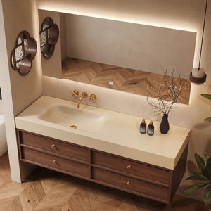 Walnut ceramic integrated wall mounted intelligent mirror cabinet combination bathroom cabinet - Product Image 3