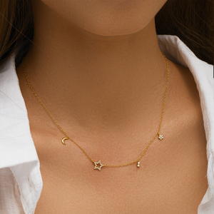 Collar CANNER Nuevo de Plata de Ley 925 con Estrella, Luna y Circonita, Chapado en Oro de 18K para Mujer - Product Image 4