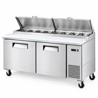 Table de préparation de pizzas en acier inoxydable avec réfrigérateur intégré et stockage réfrigéré