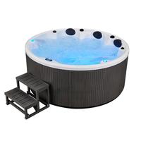 Baignoire d'extérieur ronde pour 4-5 personnes avec éclairage d'ambiance LED, 40 jets, bain relaxant écologique, appuie-tête ergonomiques, marchepied durable