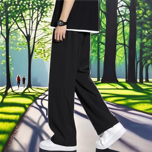 Pantalones casuales de hombre ligeros y transpirables de cintura media, estilo vintage, de tela de estambre con lavado oscuro, cintura elástica, bolsillos modernos con cremallera. - Product Image 2