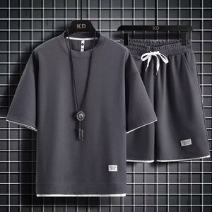 เสื้อผ้าลำลองผู้ชายฤดูร้อนแบบสวมใส่สบาย ระบายอากาศได้ดี ลายวาฟเฟิล สปอร์ต แขนสั้น รับผลิตโลโก้ตามสั่ง ขายส่ง - Product Image 3