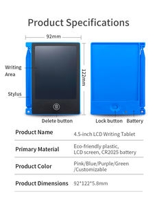 Tablette d'écriture LCD miniature pour enfants de 4,5 à 12 pouces, bloc-notes électronique portable, tablette d'écriture sans papier, <span class=keywords><strong>tableau</strong></span> d'écriture réutilisable, jouet de dessin - Product Image 2