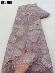 Dernière robe de mariée en dentelle perlée aso ebi à la mode avec dentelle perlée brillante d'Europe et d'Amérique avec des perles colorées - Product Image 5