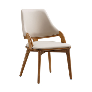 DISHI Italian Modern Leather Dining Chair Curved Backrest Nordic Solid Wood <b>Stool</b> Convertible for Balcony Leisure Furniture - Product Image 1