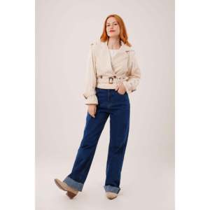 Gabardina de Mujer Color Crema, Manga Larga, Resistente al Viento, Otoñal, Informal, Tejido de Tela - Product Image 4