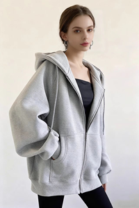 TKAN297 Sudaderas con capucha de lana de algodón de alta calidad para mujer Cremallera completa Impreso a prueba de viento Ecológico Transpirable Ropa deportiva con estilo Gimnasio - Product Image 2