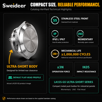 Sweideer Interruptor de Botón Metálico Ultracorto de 12mm 16mm 19mm con Luz LED, Impermeable IP65, Contacto 1NO y Cables Preconectados