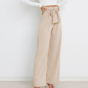 D & M <span class=keywords><strong>pantaloni</strong></span> larghi Casual 2024 autunno bianco <span class=keywords><strong>donna</strong></span> con cerniera a bottone a <span class=keywords><strong>vita</strong></span> <span class=keywords><strong>alta</strong></span> <span class=keywords><strong>pantaloni</strong></span> larghi in raso con tasca - Product Image 2