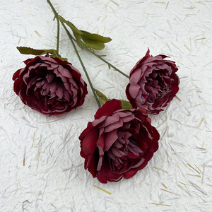 Vente en gros de fausse pivoine brûlée branche florale fleur artificielle 3 têtes soie blanche fausses pivoines en vrac - Product Image 6