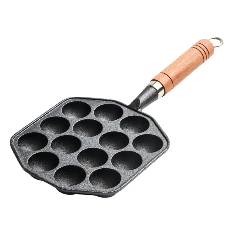 14 Holes Cast Iron Home Uncoated Non Stick Frying Pan Omelet Pan Octopus Balls Mold Takoyaki Pot