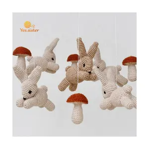 Crochet Eco Bunny Wooden Crib Bed Hanging Woodland Nursery Decor Baby Mobile Toys