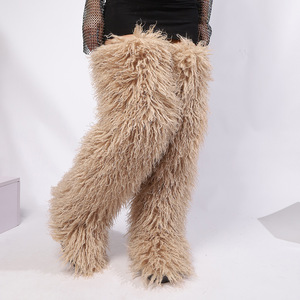 Bottes <span class=keywords><strong>en</strong></span> fourrure synthétique pour femmes, hauteur genou, style Y2K chic, style europé<span class=keywords><strong>en</strong></span> et américain, chaudes pour l'hiver - Product Image 1
