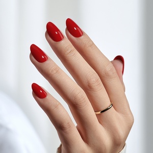 BTArtbox Faux ongles à presser courts ovales, couleur unie, en gel souple, rouge foncé, faits main, pour Halloween, vente en gros en vrac - Product Image 1