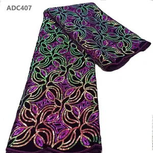 CHOCOO tela de encaje africano personalizado Color negro tela de encaje de terciopelo bordado con lentejuelas para vestido - Product Image 2