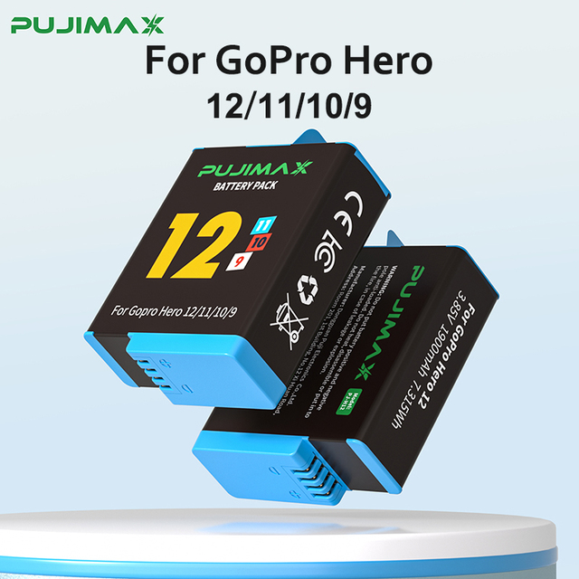 PUJIMAX Action Camera Battery Replacement 3.85V 1900mAh Lithium-Ion Rechargeable Battery Pack for Gopro Hero 12 11 10 9