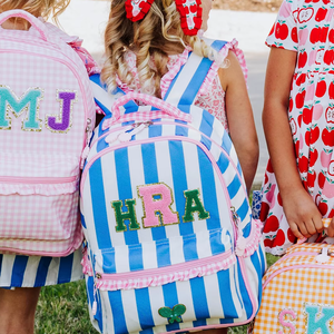 Mochila <span class=keywords><strong>de</strong></span> viaje personalizada <span class=keywords><strong>de</strong></span> nailon a cuadros con encaje para niños, monograma a rayas, mochila escolar personalizada para niños, nuevo diseño - Product Image 1