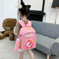 Sacs d'école pour enfants en gros, motifs animaux mignons, trousse à crayons, fermeture éclair en polyester, ceinture à coussin d'air, fermeture éclair intérieure