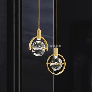 Nordic light luxury crystal full copper copper bed head bedroom round lamp led light ceiling chandeliers & pendant
