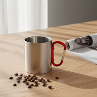 Mug à mousqueton 220 ml en gros, tasse à café isotherme en acier inoxydable à double paroi, gobelets de camping avec mousqueton