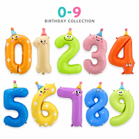 Ballon en aluminium géant de 40 pouces en forme de chiffre avec chapeau d'anniversaire et expressions de dessins animés mignons pour la décoration de fête d'anniversaire d'enfants 0-9