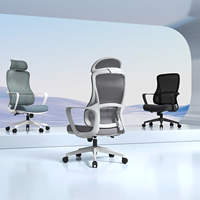 Chaise de bureau ergonomique moderne, pivotante et réglable, avec large appui-tête et dossier haut en maille